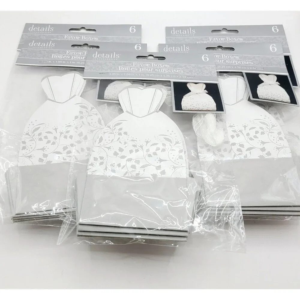 Favor Boxes Bridal Dress Favors Gifts for Guests White And Silver NOS Weddings